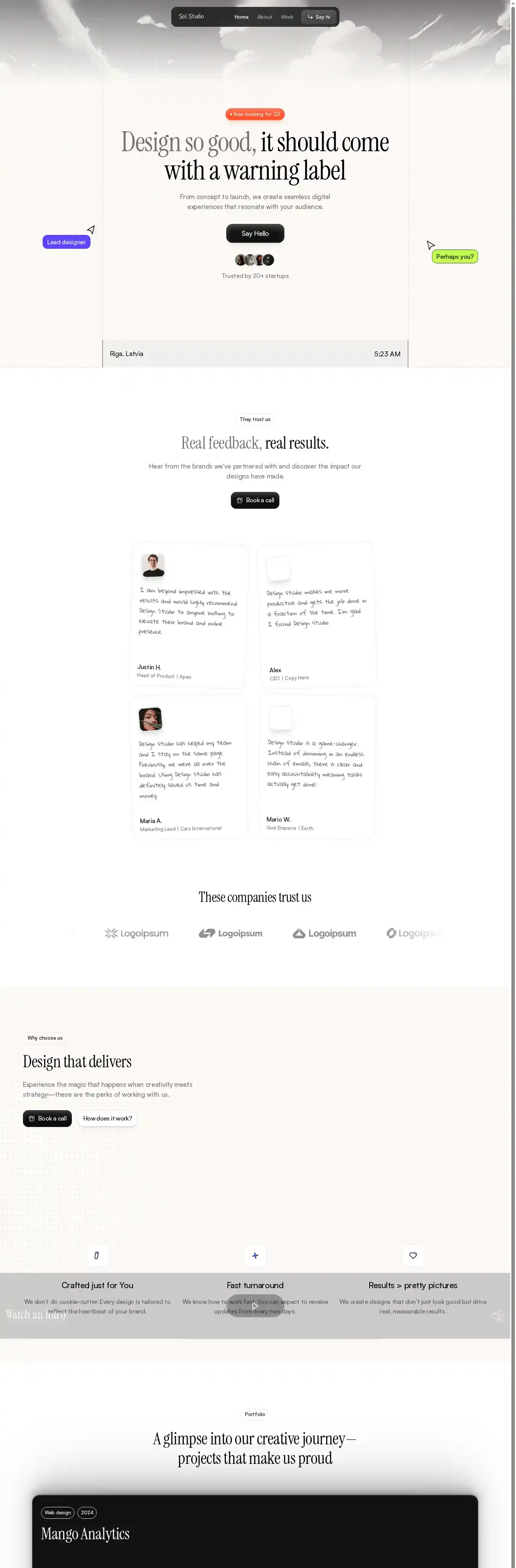 Sol home page on desktop