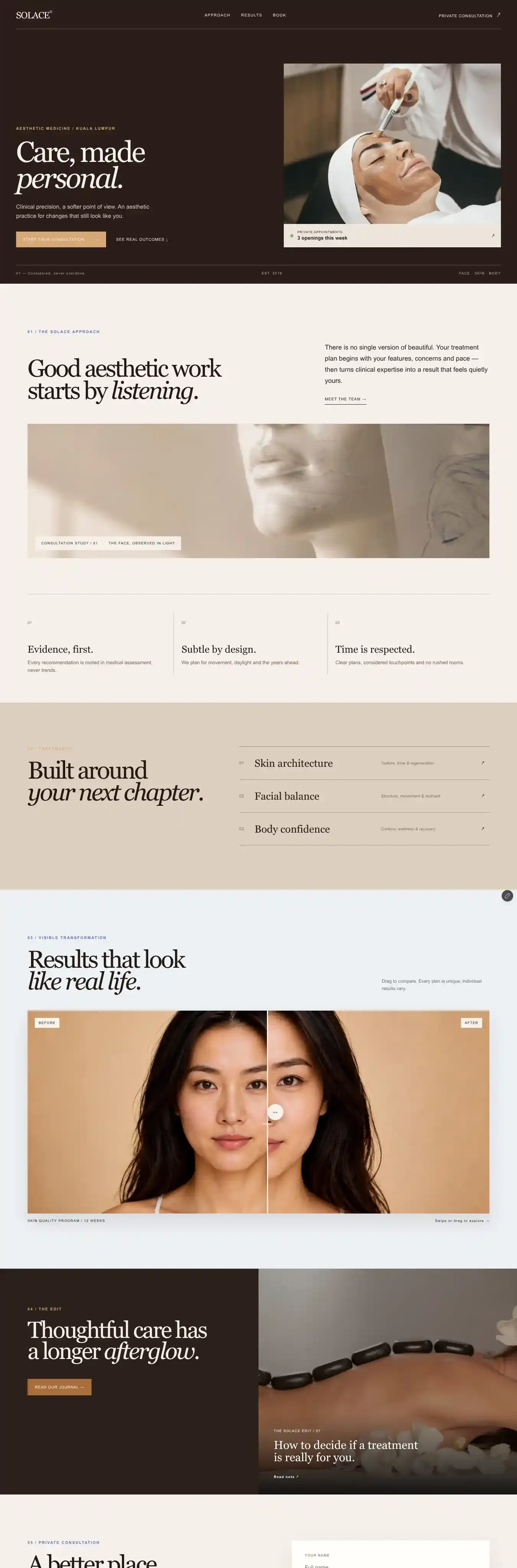 Solace Clinic home page on desktop