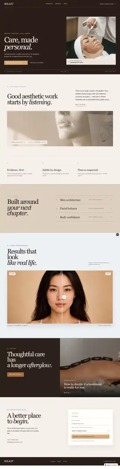 Solace Clinic home page on mobile
