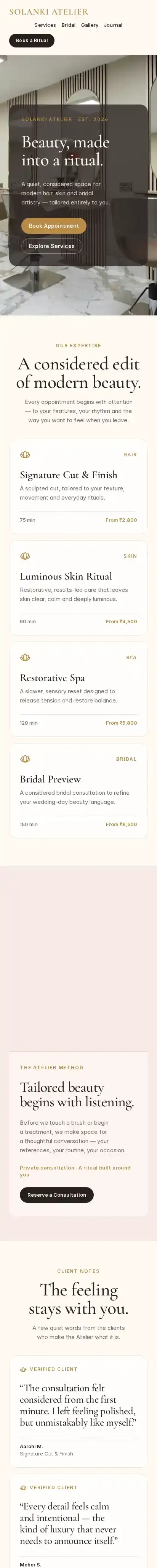 Solanki atelier home page on mobile