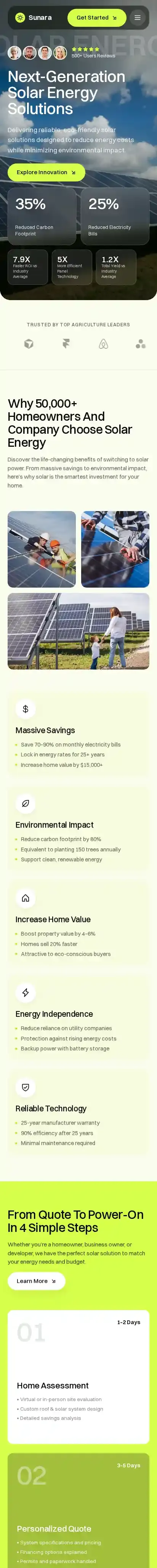 Solar Energy Sunara home page on mobile