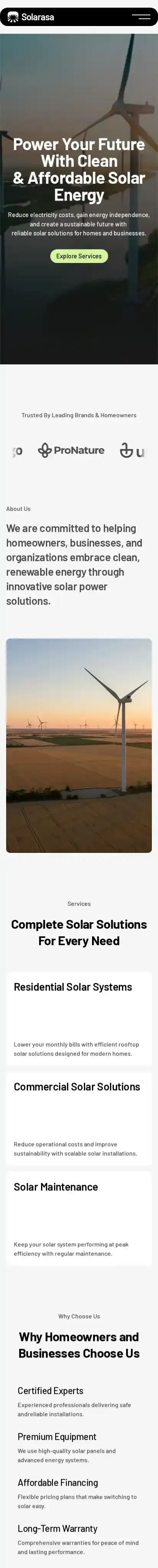 Solarasa home page on mobile