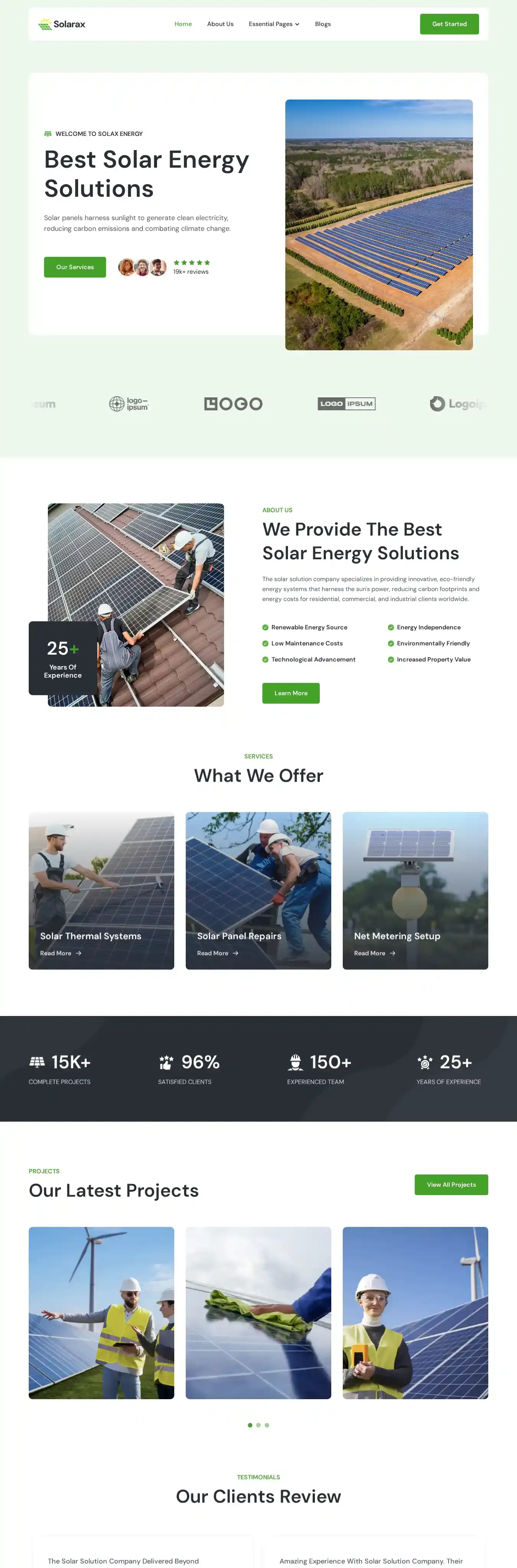 Solarax home page on desktop