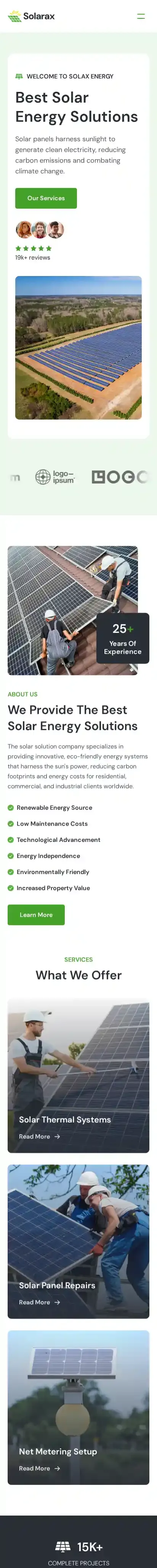 Solarax home page on mobile