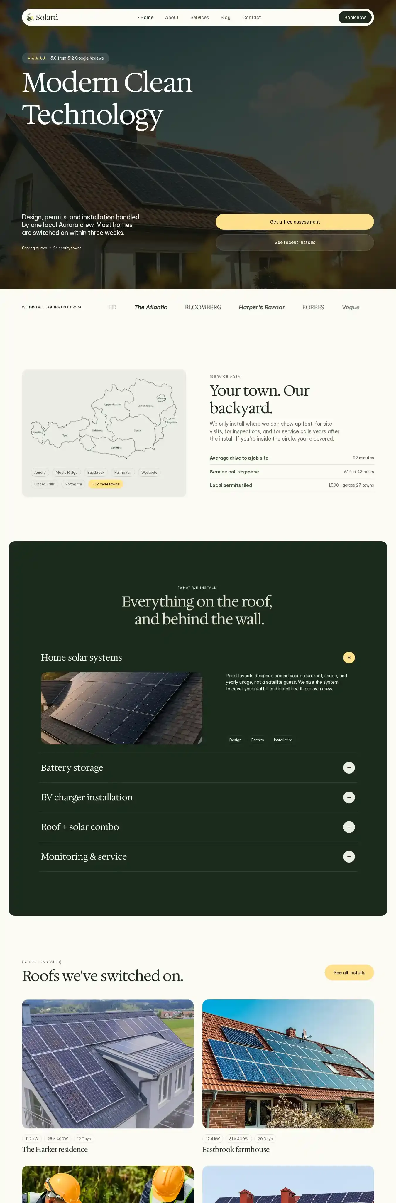 Solard home page on desktop