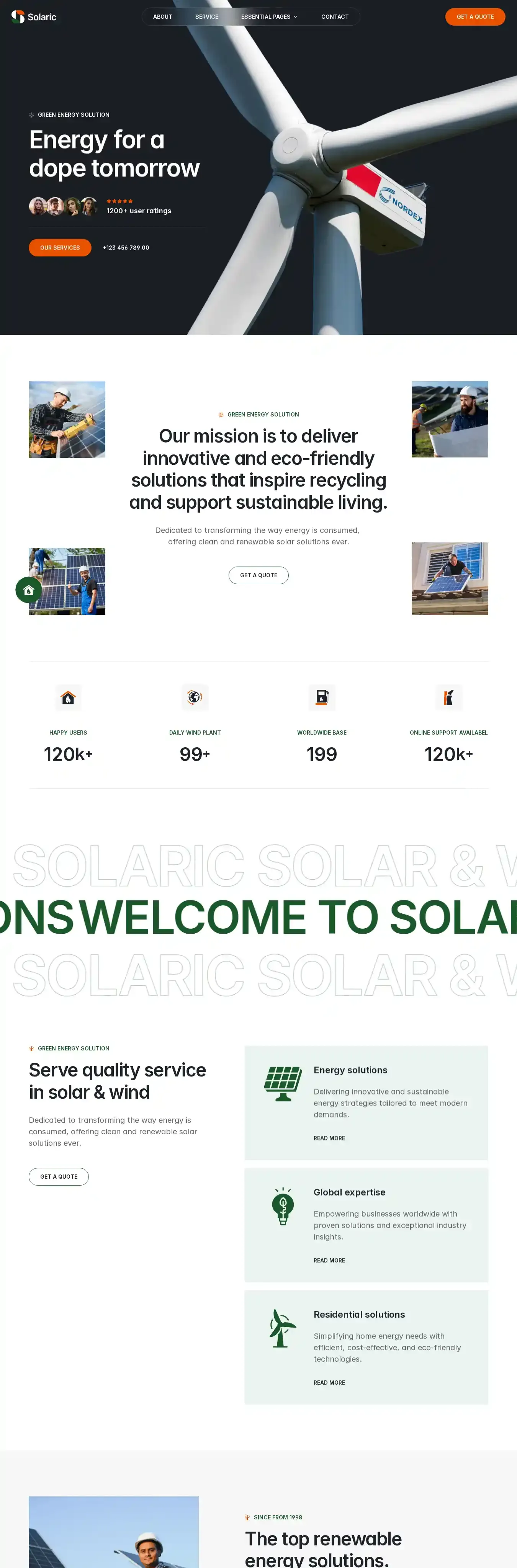 Solaric home page on desktop