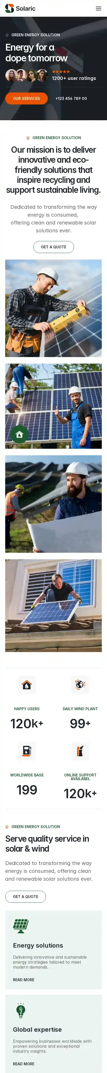 Solaric home page on mobile