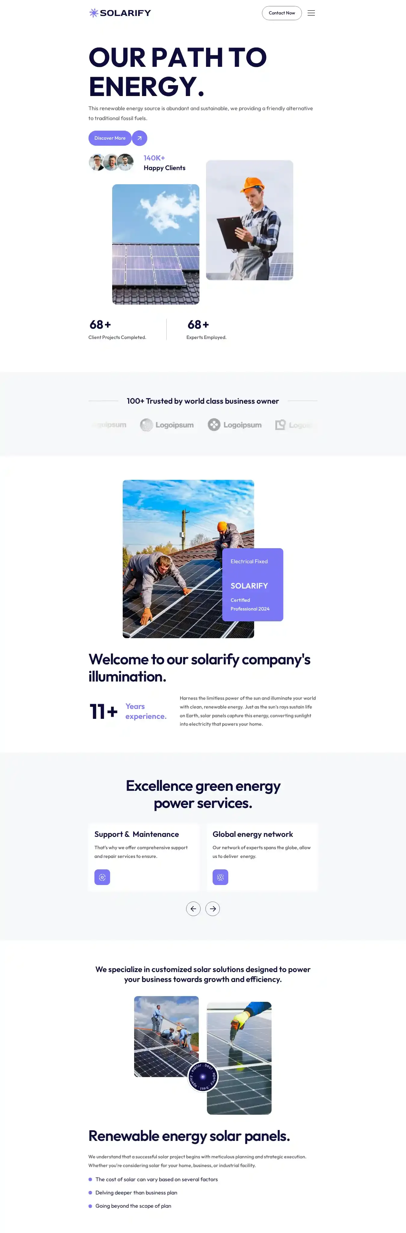 Solarify home page on desktop