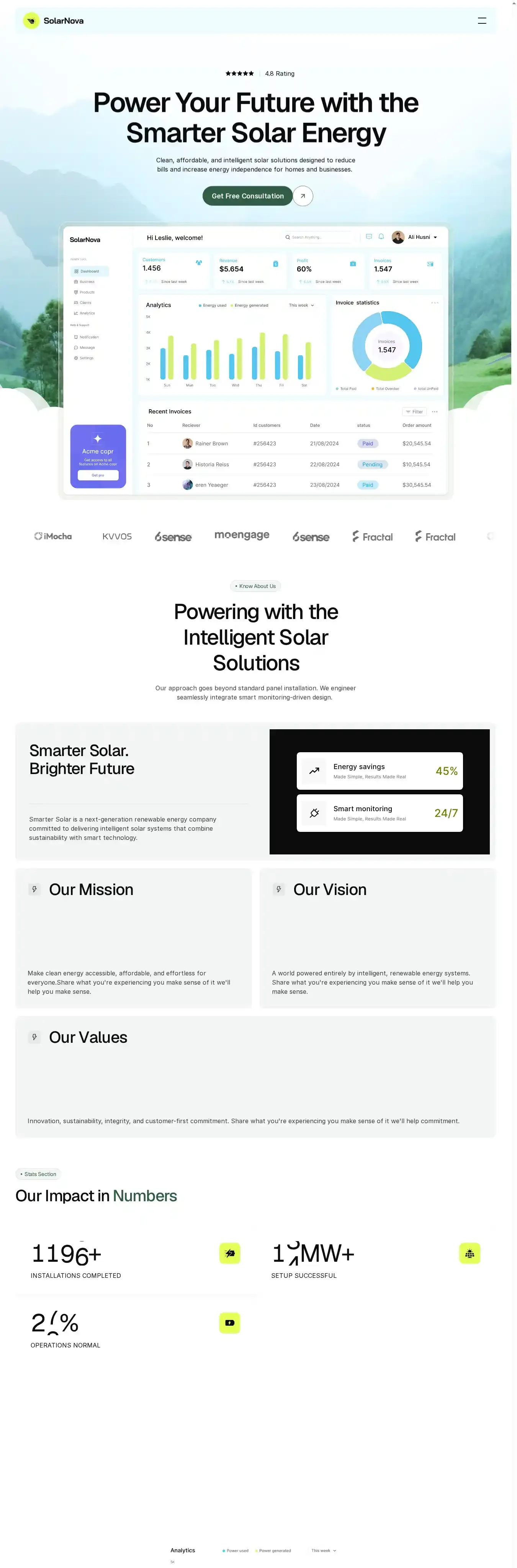 Solarnova home page on desktop