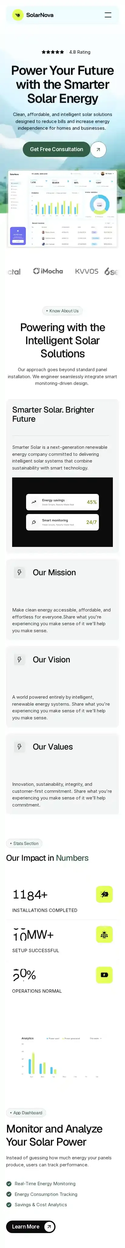 Solarnova home page on mobile