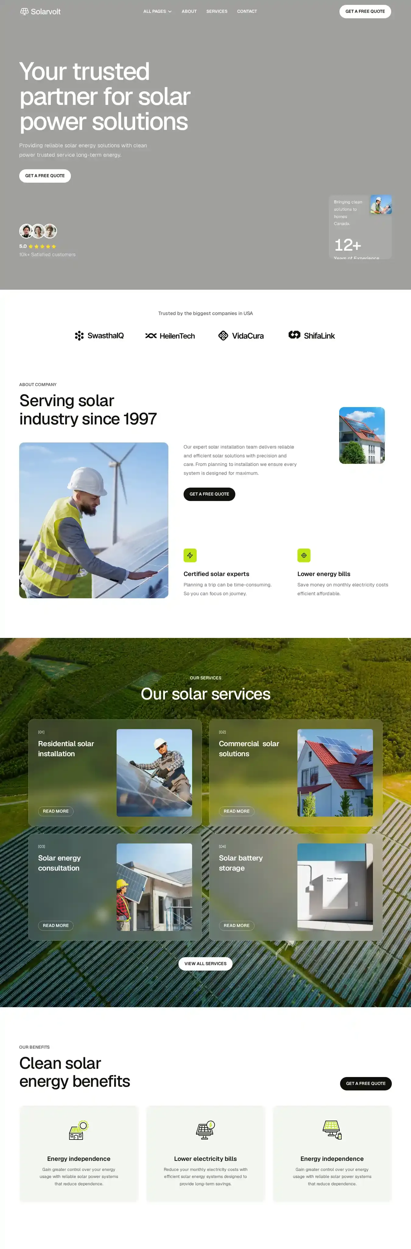 Solarvolt home page on desktop