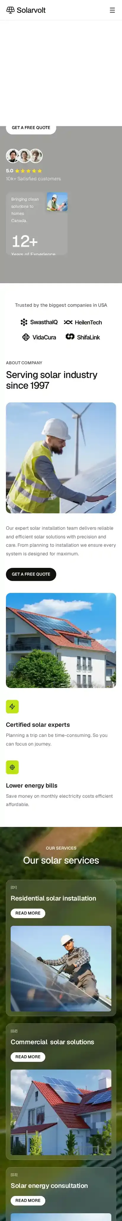 Solarvolt home page on mobile