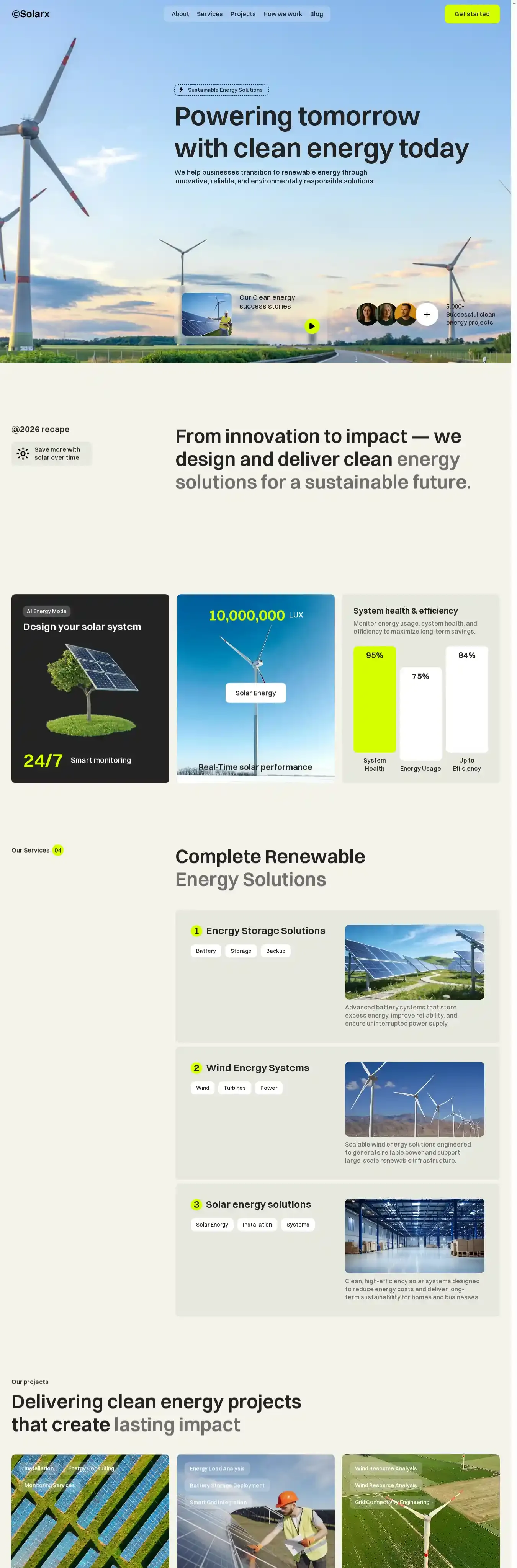 Solarx home page on desktop