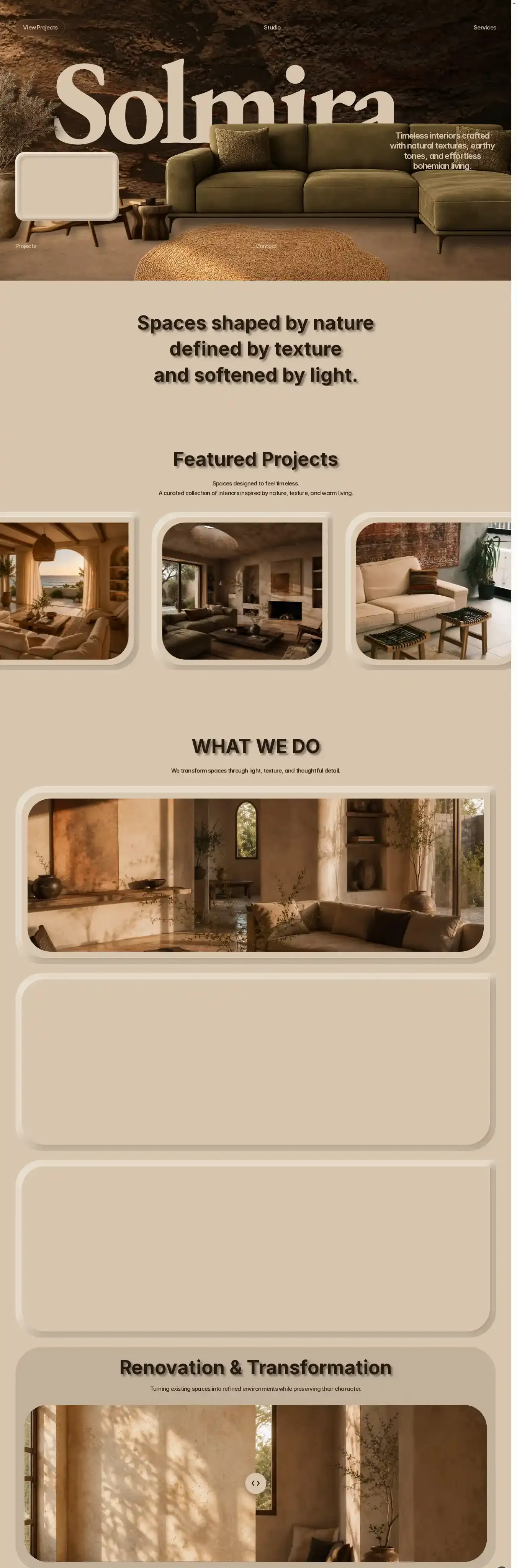 Solmira home page on desktop