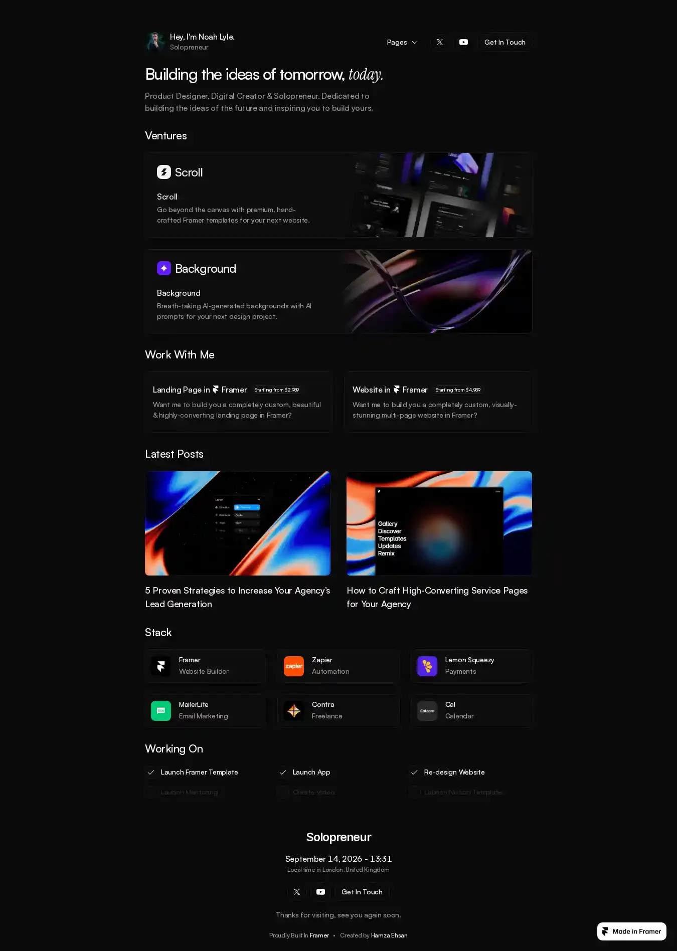 Solopreneur home page on desktop