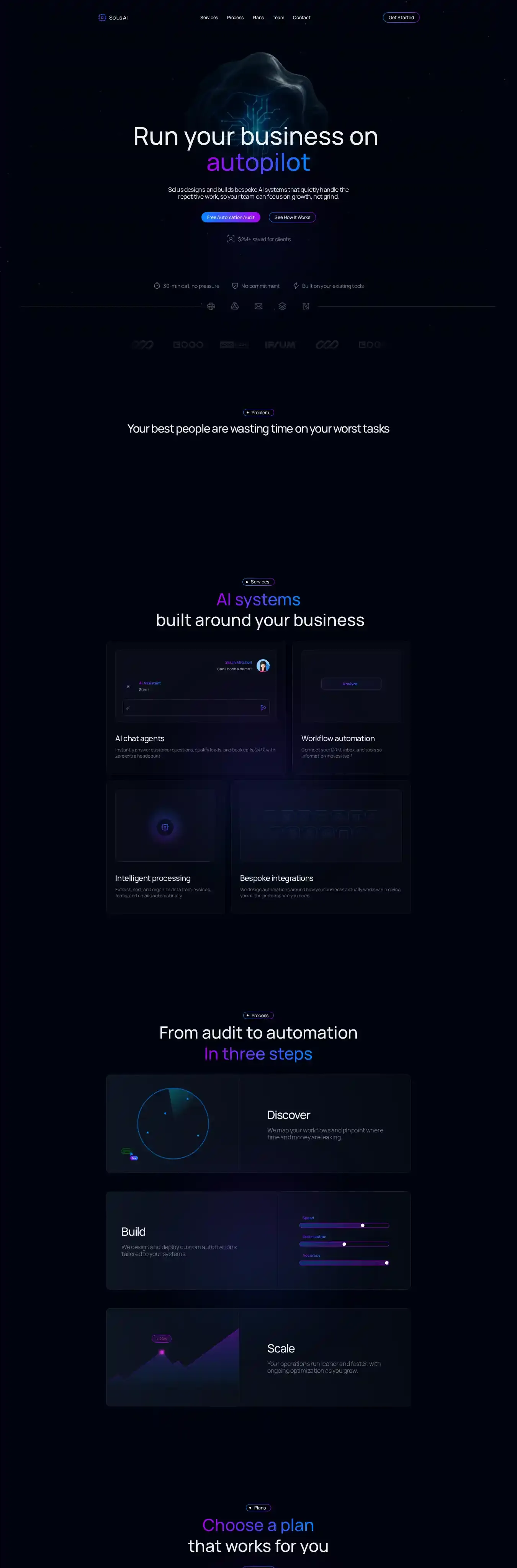 Solus home page on desktop