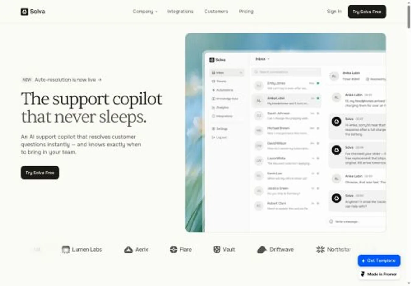 Solva home page on desktop