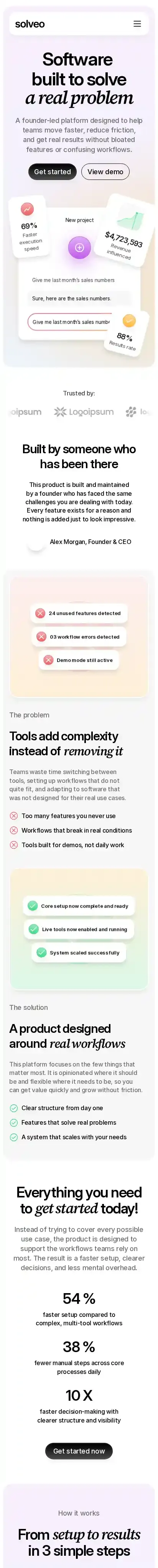 Solveo home page on mobile