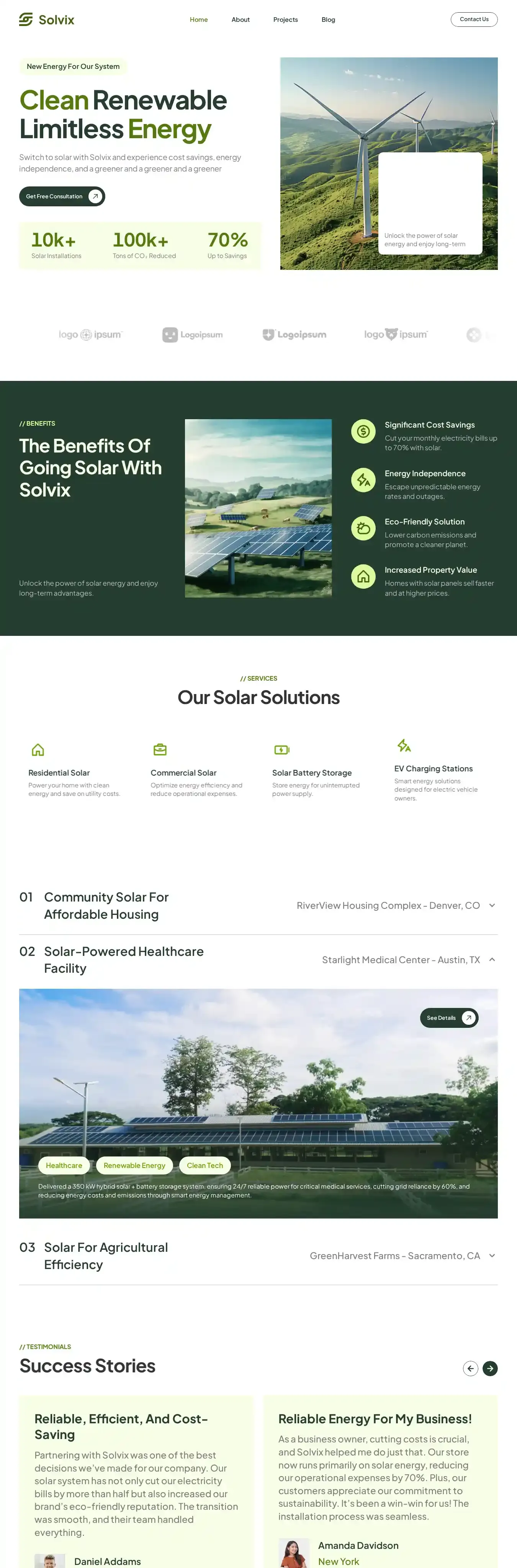 Solvix Solar home page on desktop