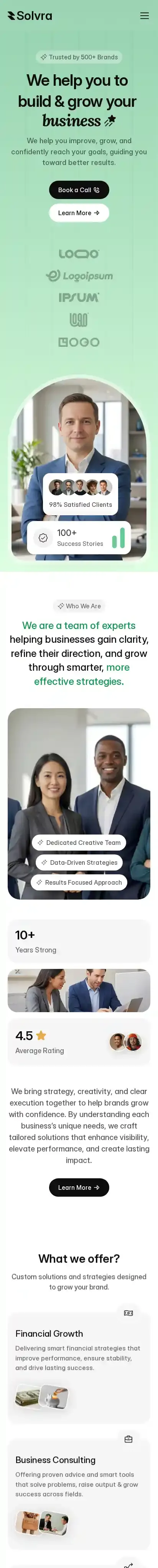 Solvra home page on mobile