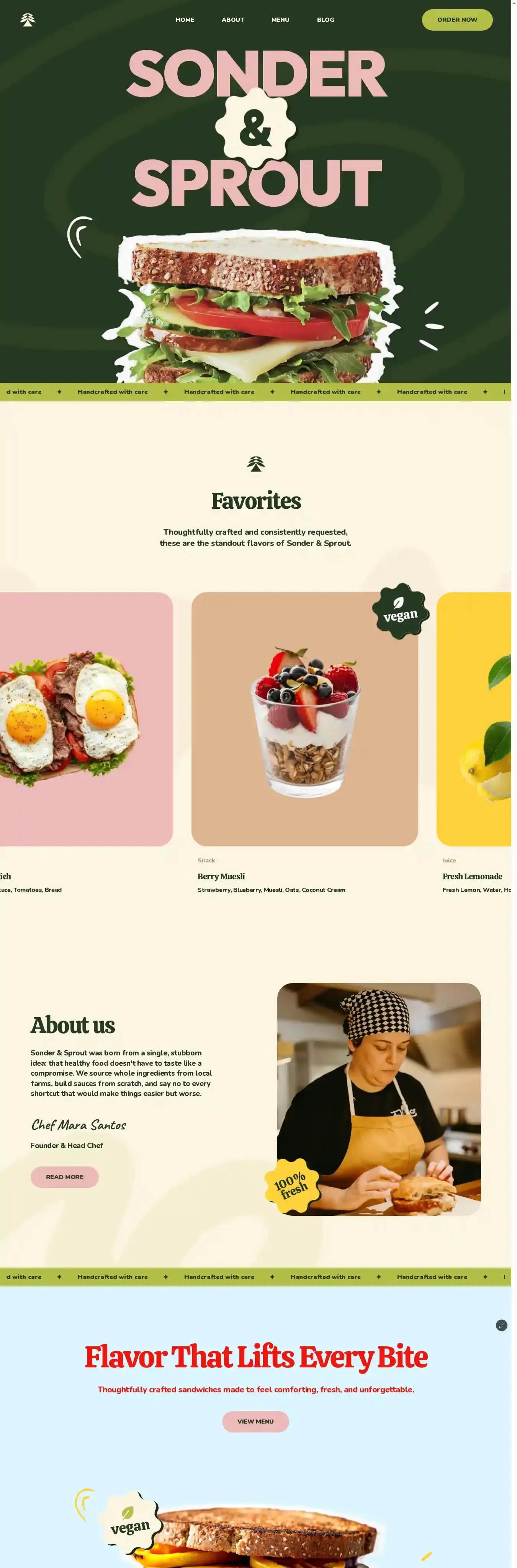 Sonder & Sprout home page on desktop