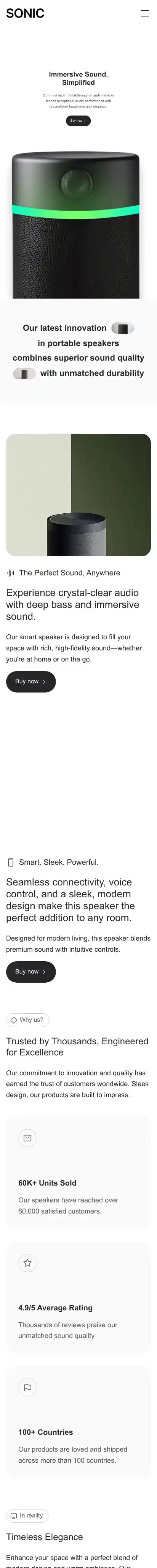 Sonic home page on mobile