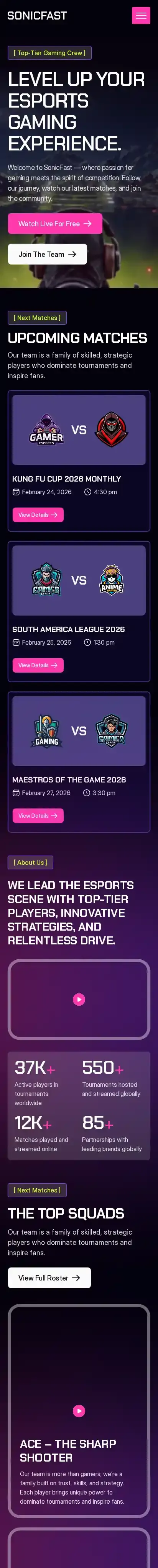 Sonicfast - Esports home page on mobile