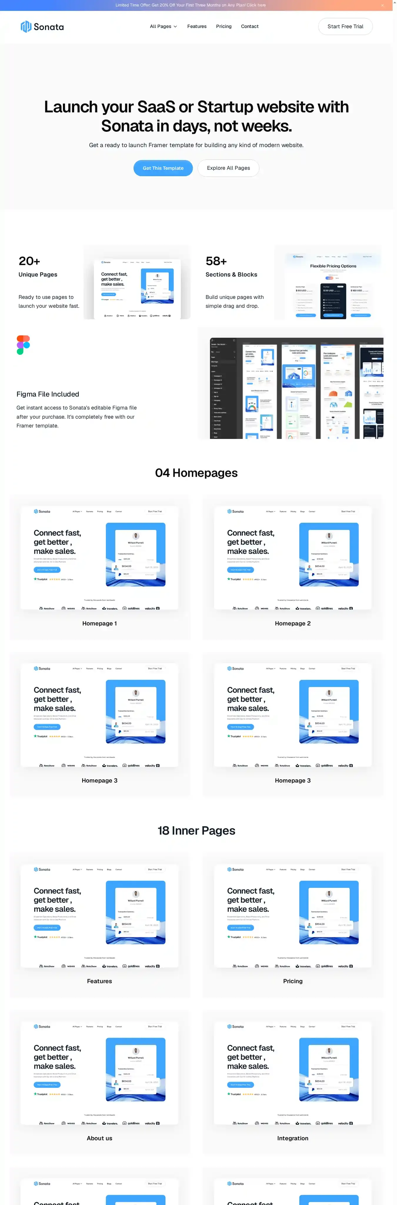 Soonata home page on desktop