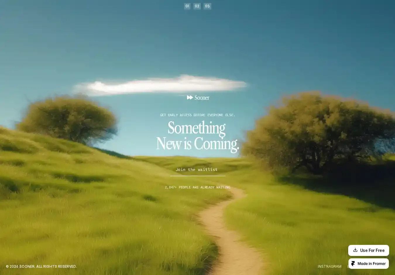 Sooner | Waitlist home page on desktop