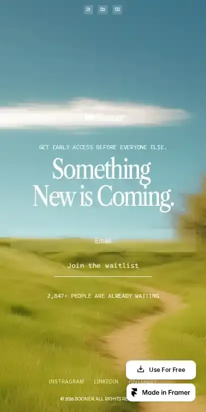 Sooner | Waitlist home page on mobile