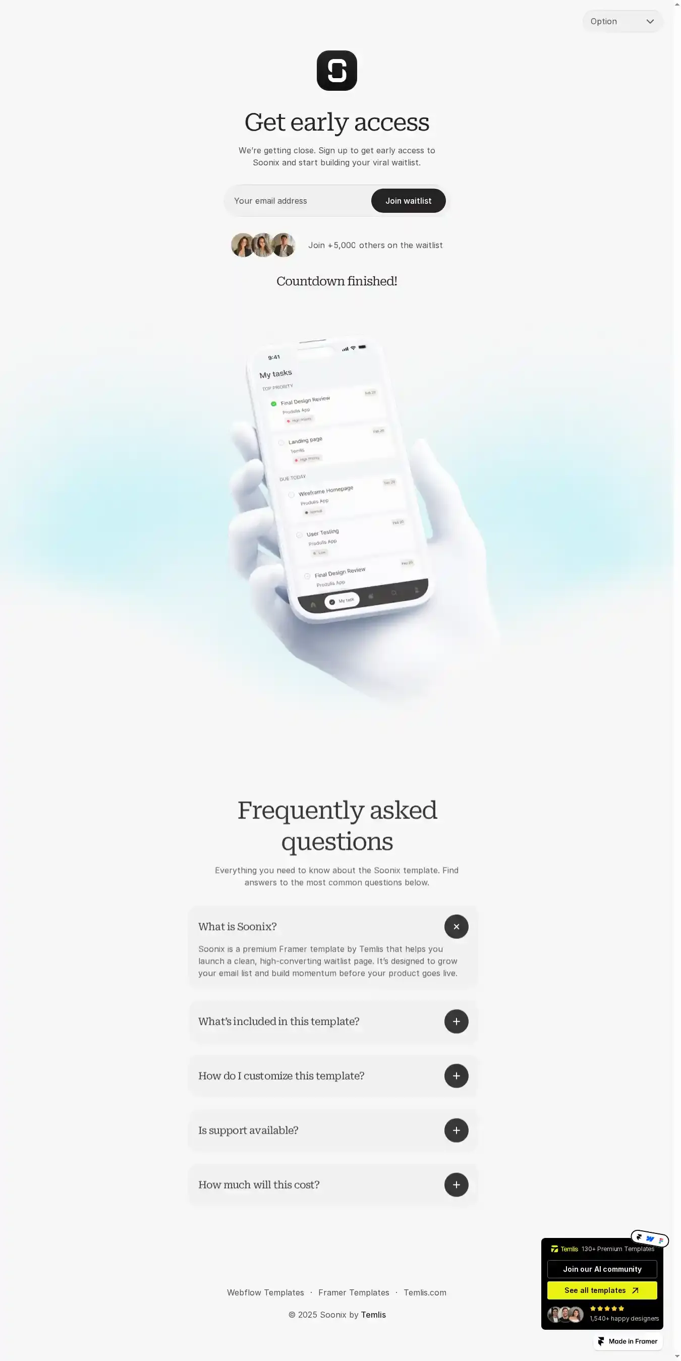 Soonix home page on desktop