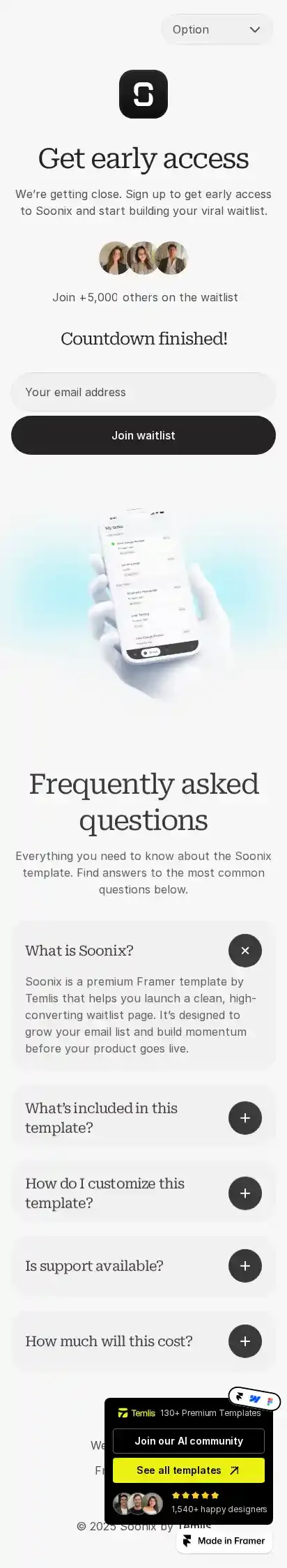 Soonix home page on mobile