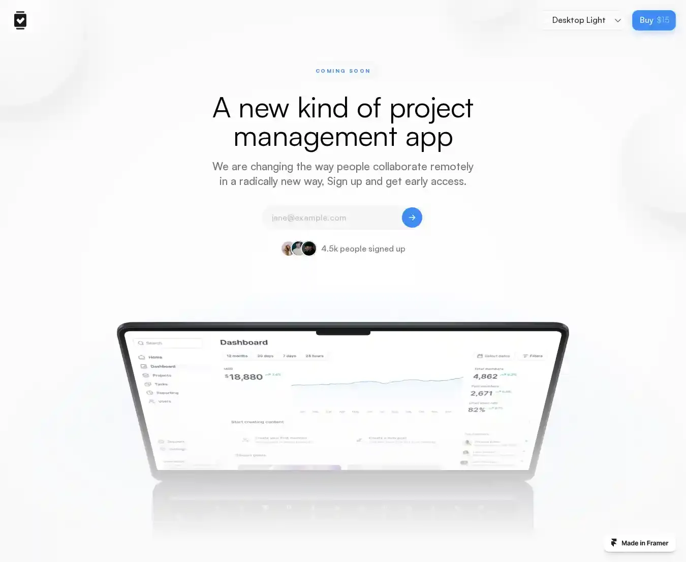 Sooon home page on desktop