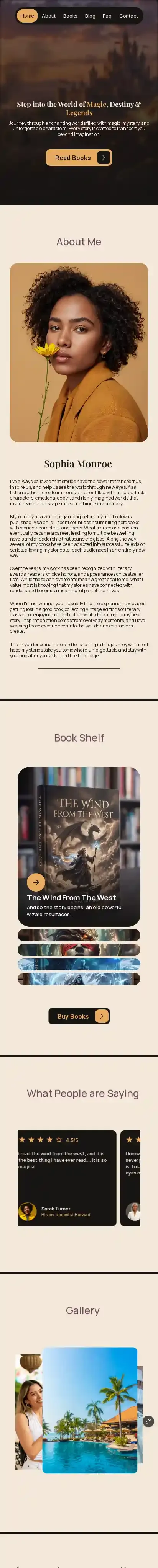 Sophia For Authos home page on mobile