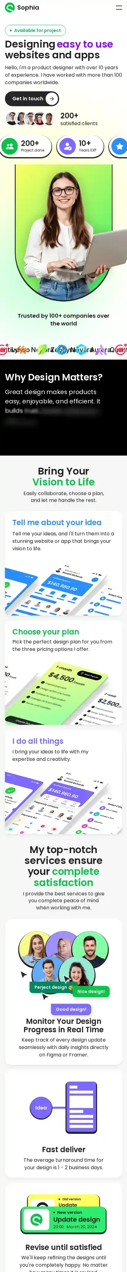 Sophia home page on mobile