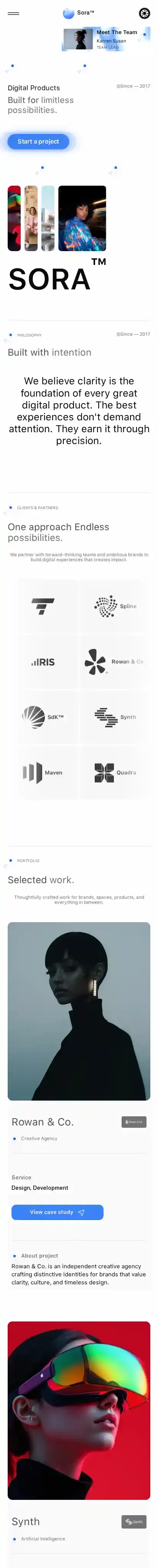 Sora™ Studio home page on mobile