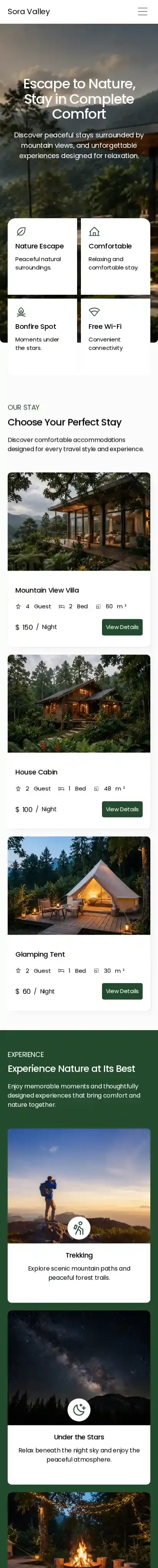SORA VALLEY home page on mobile