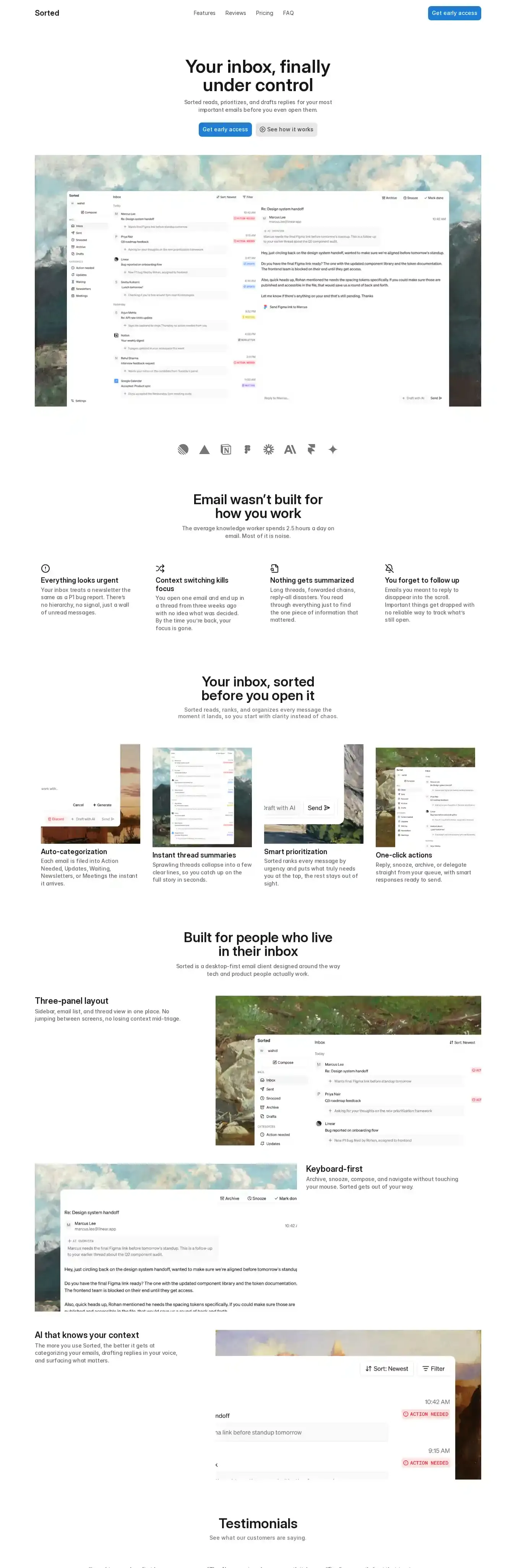 Sorted home page on desktop