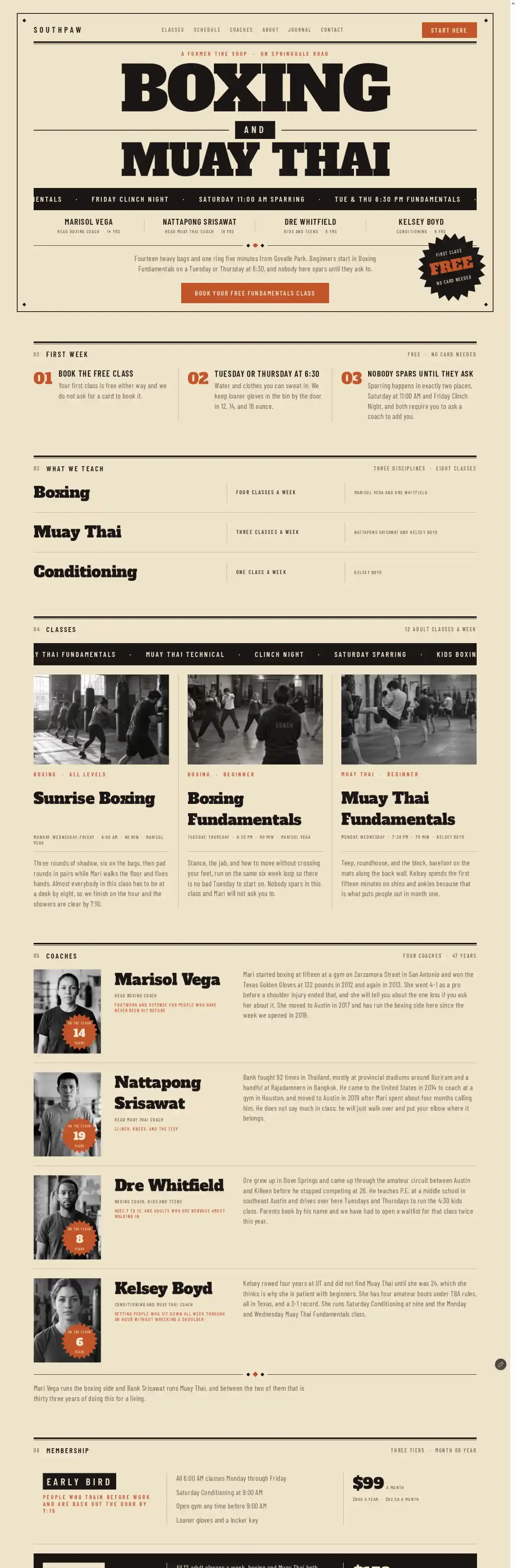Southpaw home page on desktop