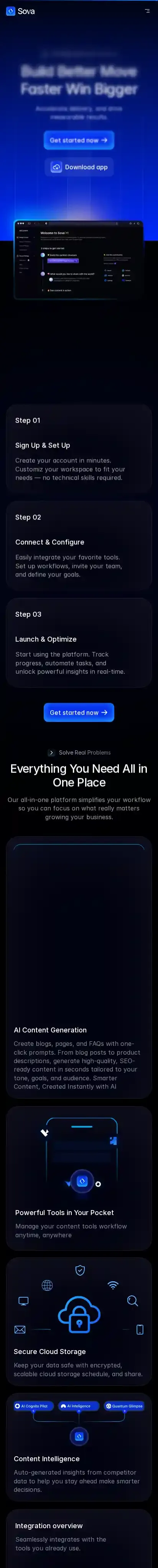 Sova X home page on mobile