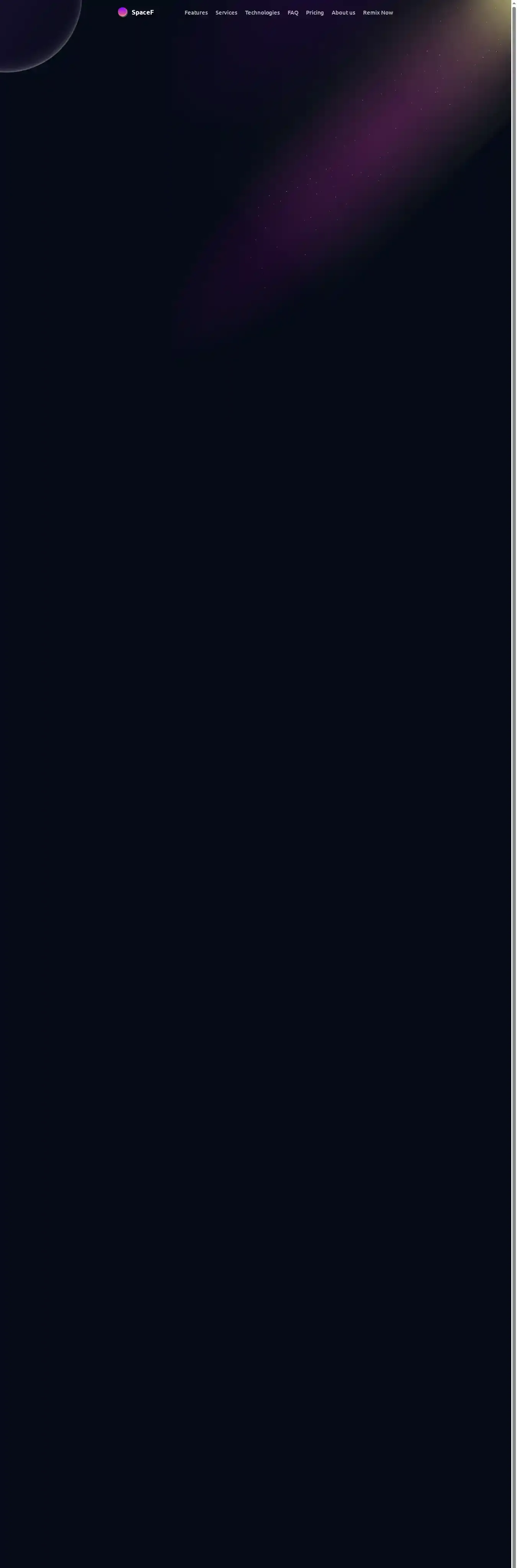 SpaceF home page on desktop