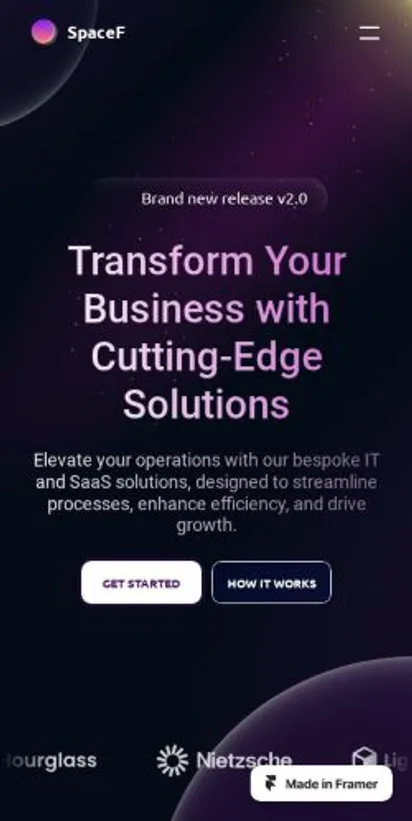SpaceF home page on mobile