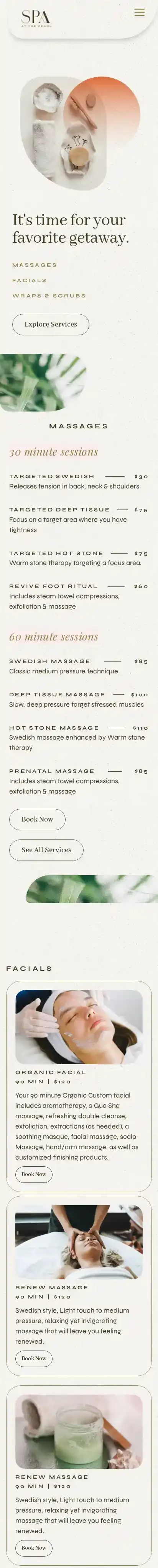 SpaDay home page on mobile