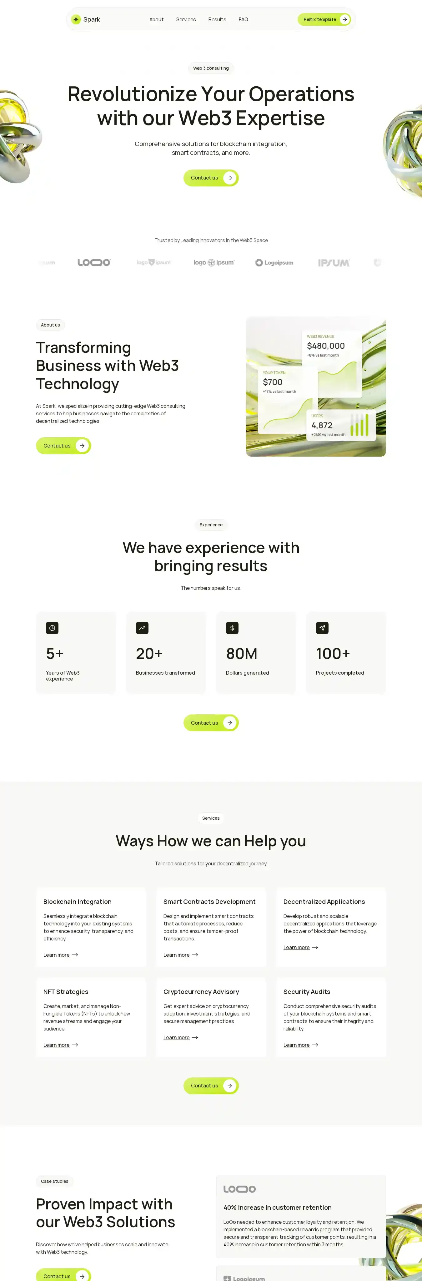 Spark home page on desktop