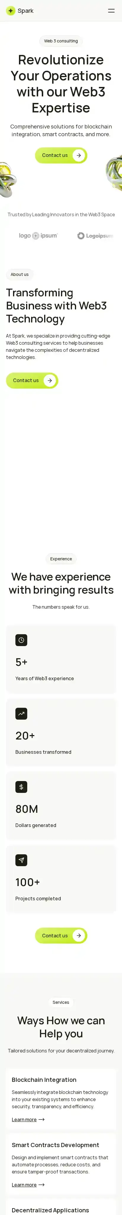 Spark home page on mobile