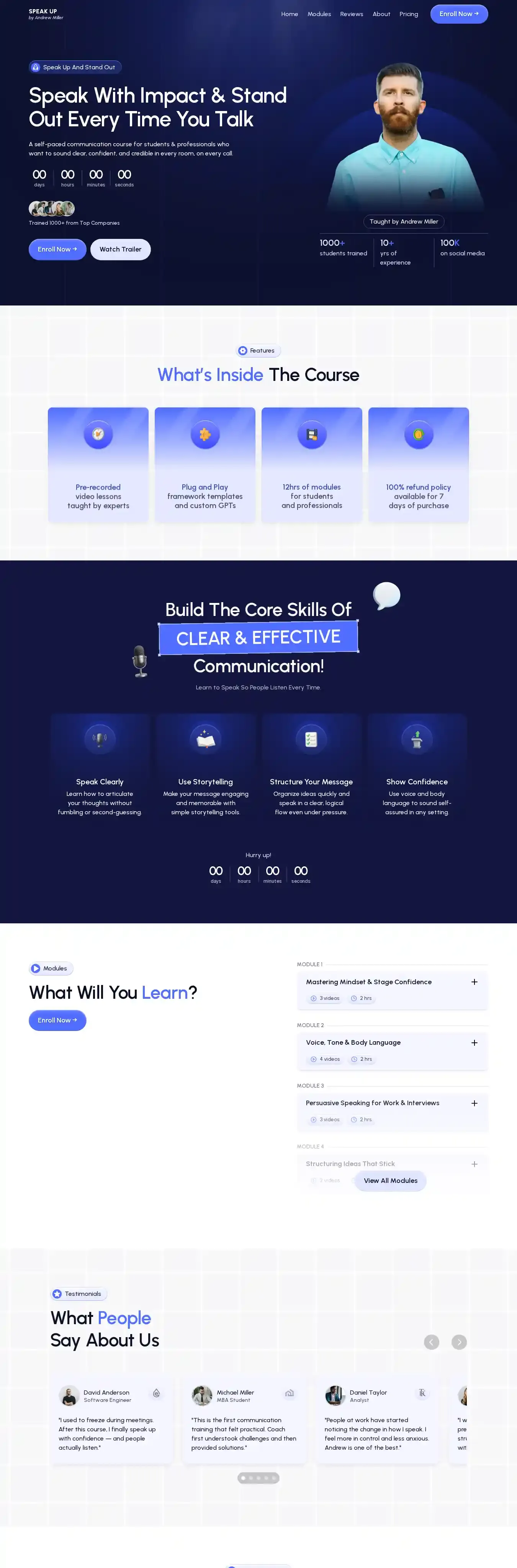 Speak Up Webinar home page on desktop