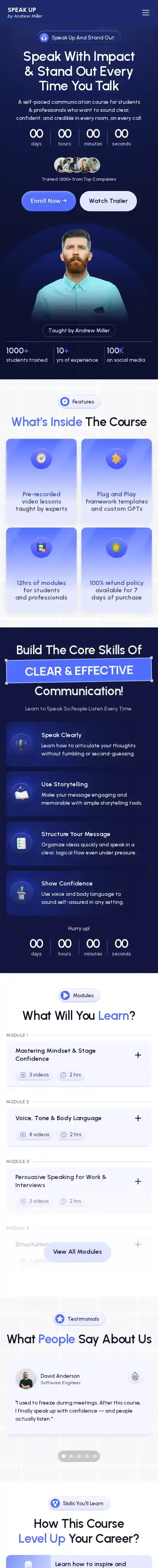 Speak Up Webinar home page on mobile