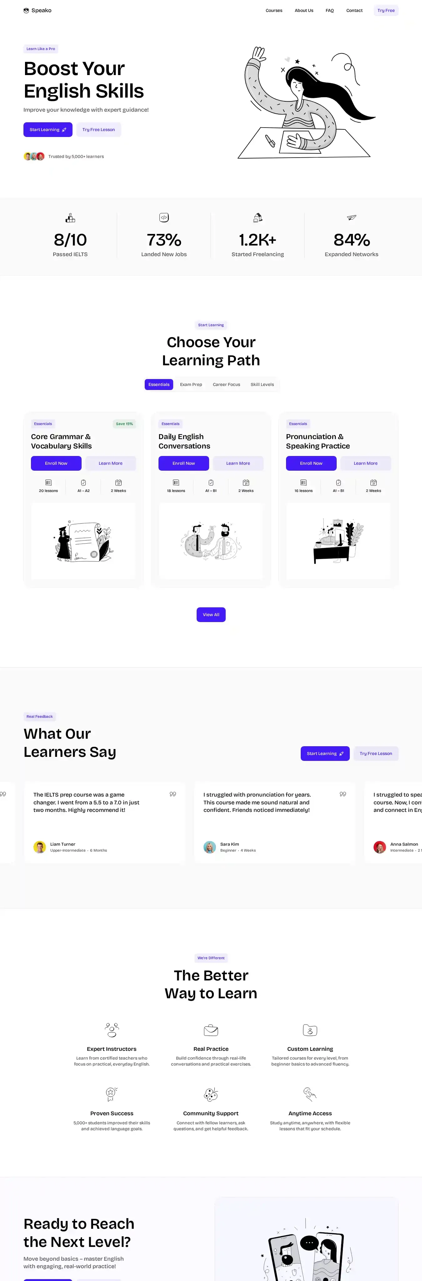 Speako home page on desktop