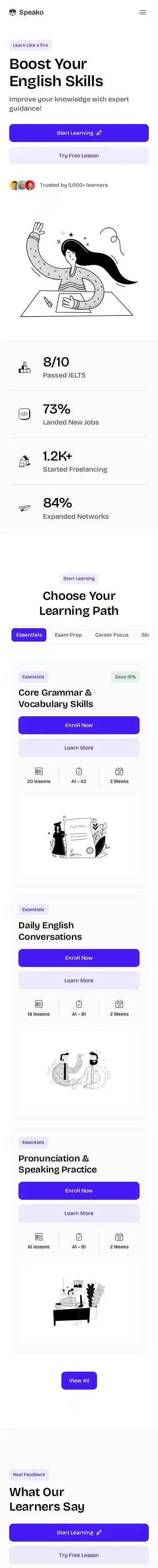 Speako home page on mobile