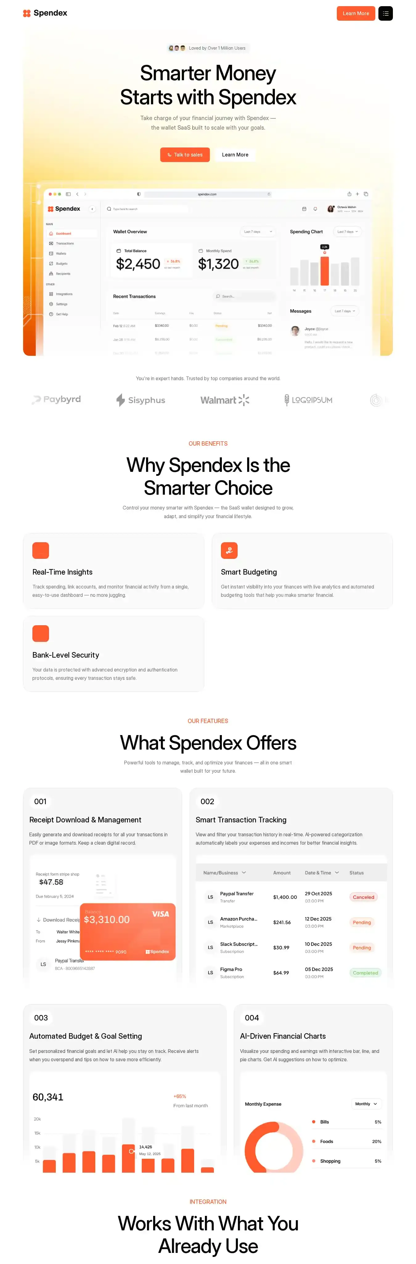 Spendex home page on desktop